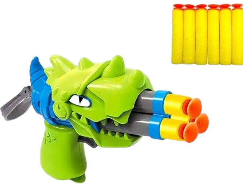sarasi Dinosaur Shoot Gun Toy, Soft Bullet 6Pcs, Pull-Back Ejection, Three-hole Shot, Guns & Darts-picture-27