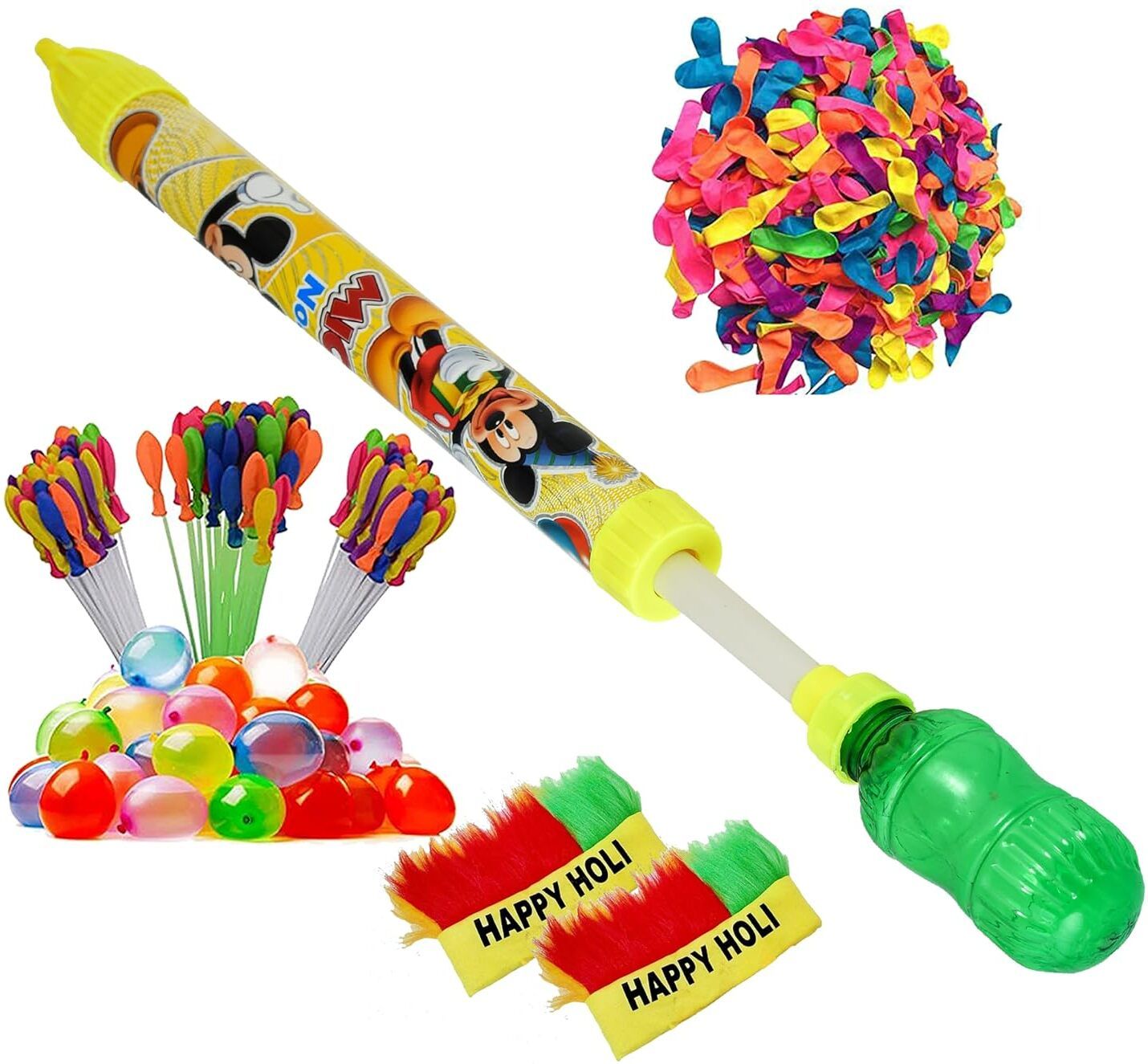 (1 Pichkari+3 Magic Balloon+2 Holi Cap+100 Water Balloon)for Kids Holi Party Fun Water Gun-image-24