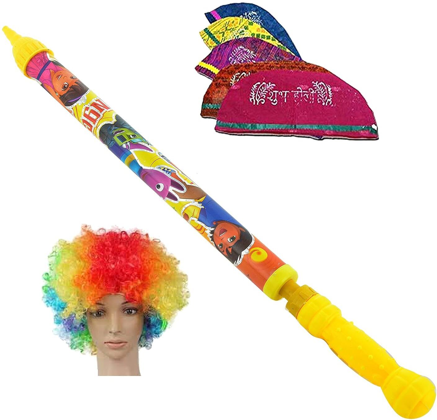 (1 Pichkari +10 Holi Cap+ 1 Malinga Wig)Holi & Pool Party Fun Water Gun-image-22