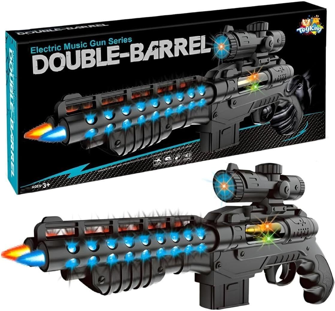 Black Toy Gun with Musical -Double Barrel Gun Electric Gun Water Gun-image-38