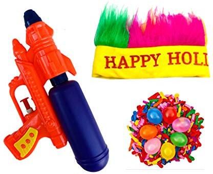 Small Water Gun, Happy Holi Cap and Water Balloons, Combo Set for Holi Festival Water Gun-image-3