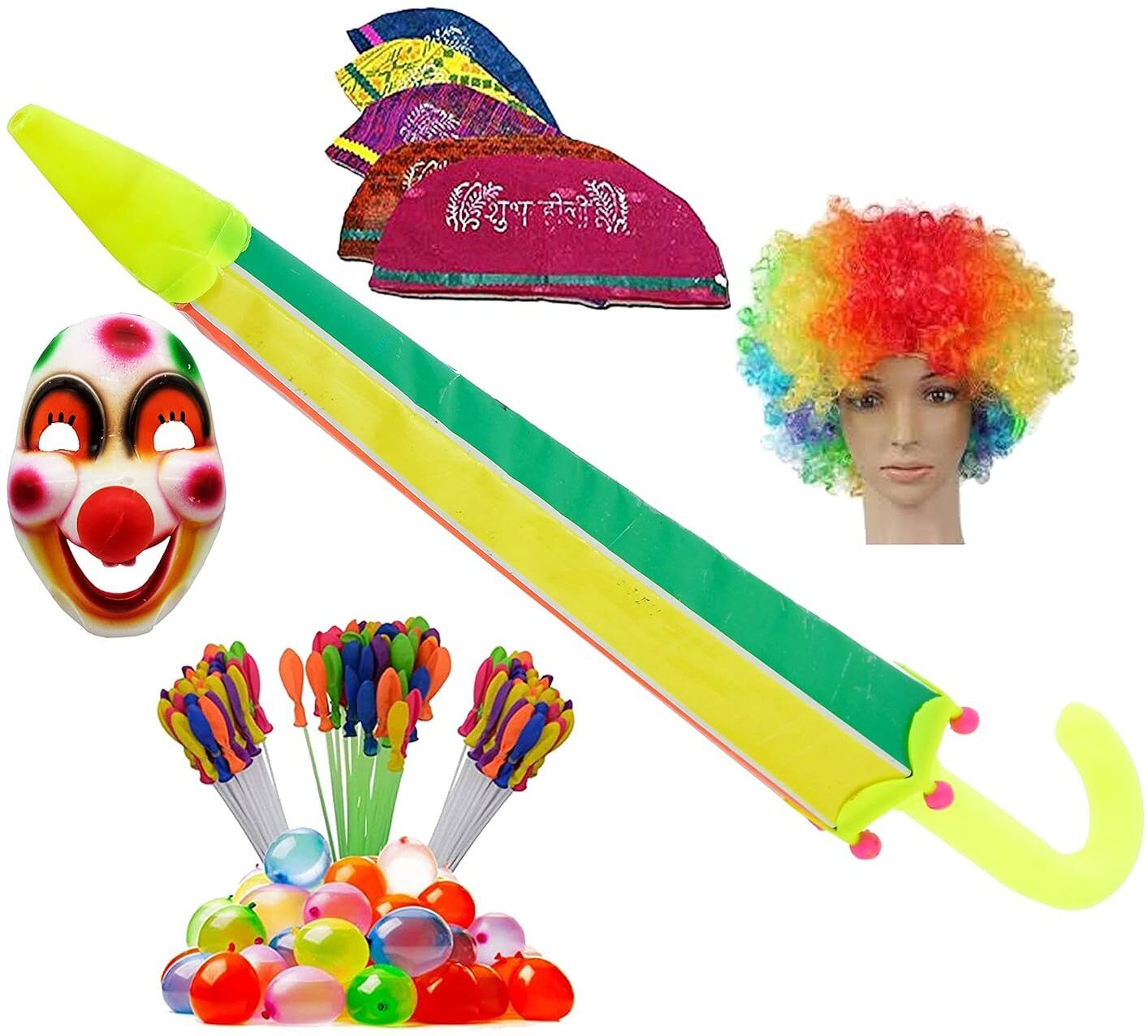 (1 Pichkari+3 Magic Balloon+10 Holi Cap+1 Mask)for Kids Holi Combo Pack Water Gun-image-46