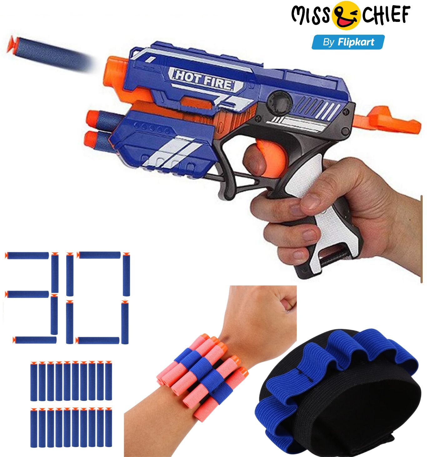 Sharp Soft Blaster Bullet Shooting Gun Toy & 30 Foam Dart, 1 HandStrap for Darts Guns & Darts-image-35