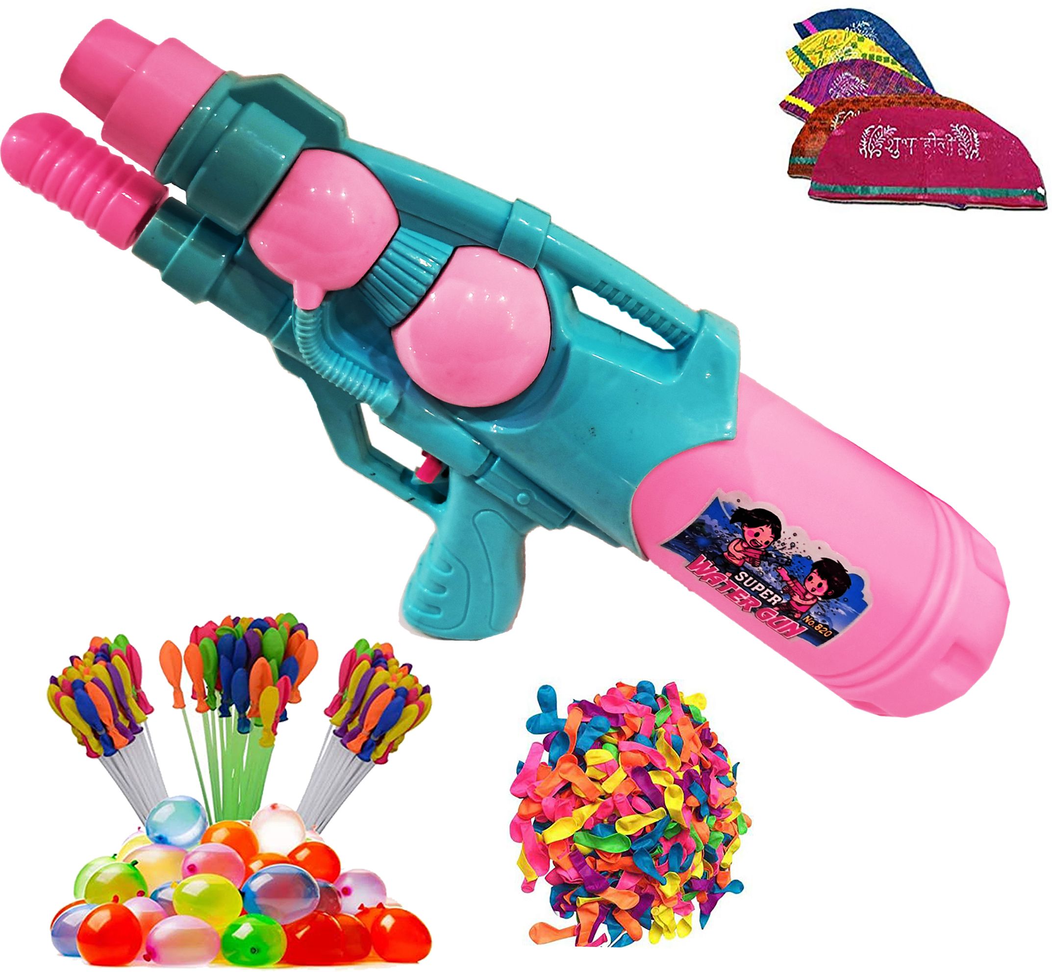 (1 Pichkari+1 Magic Balloon+100 Water Balloon+10 Holi Cap)for Kids Holi Party Water Gun-image-23