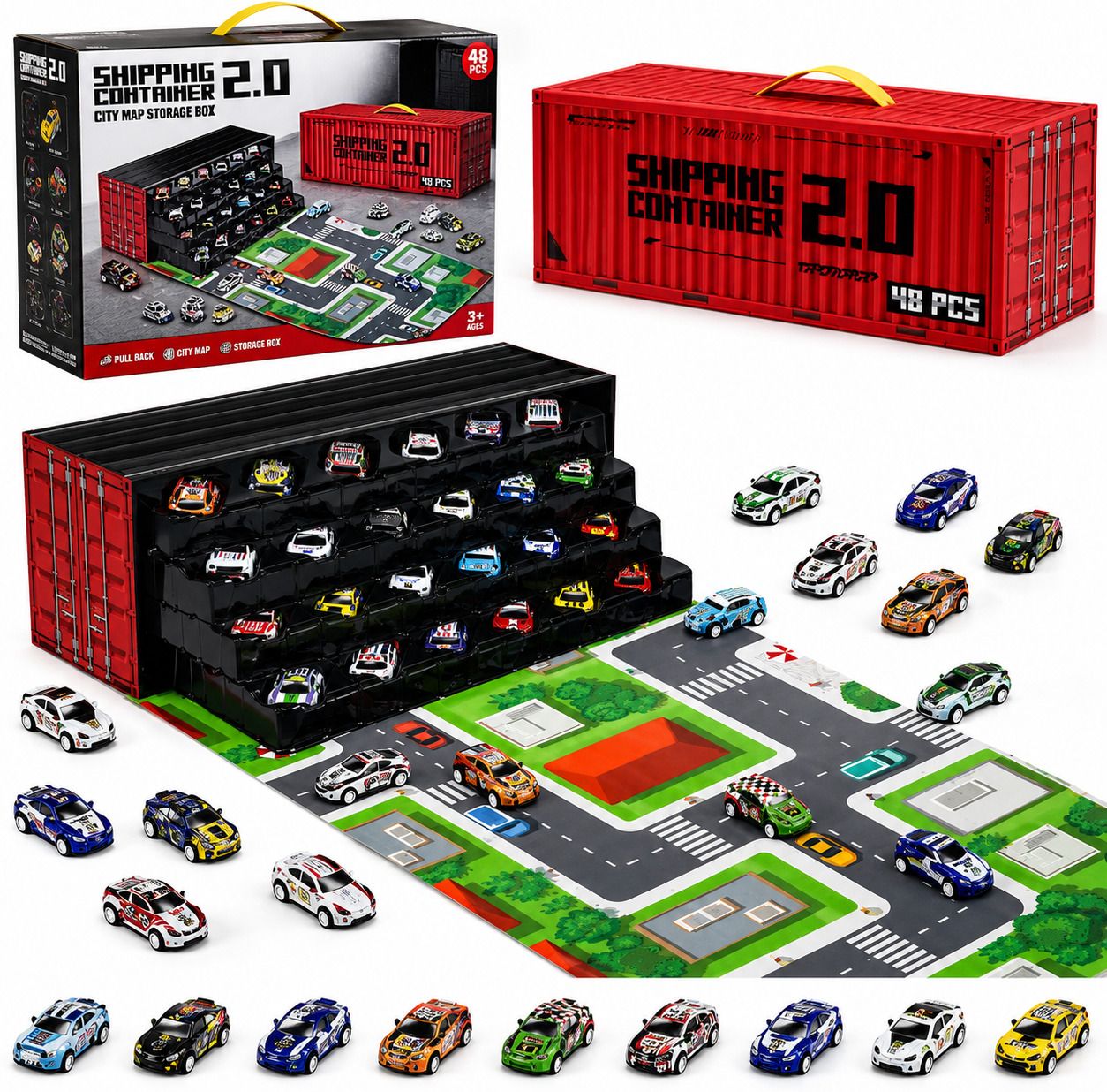 48 Pull Back Toy Cars with Storage Container Darts & Plastic Bullets-image-40