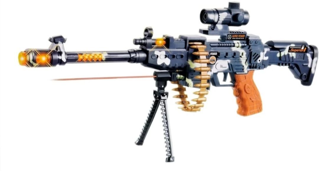 Army Style Machine Gun for Kids Realistic Bullet Belt Movement Music Laser Light Guns & Darts-image-42