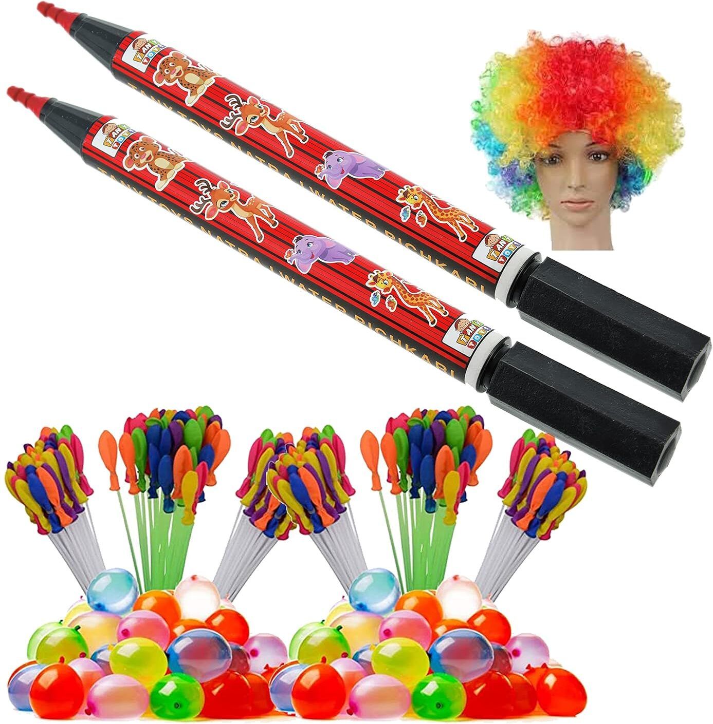 brown leaf (2 Pencil Pichkari + 6 Magic Balloon+1 Malinga Wig)Combo Pack For Holi Water Gun-picture-16