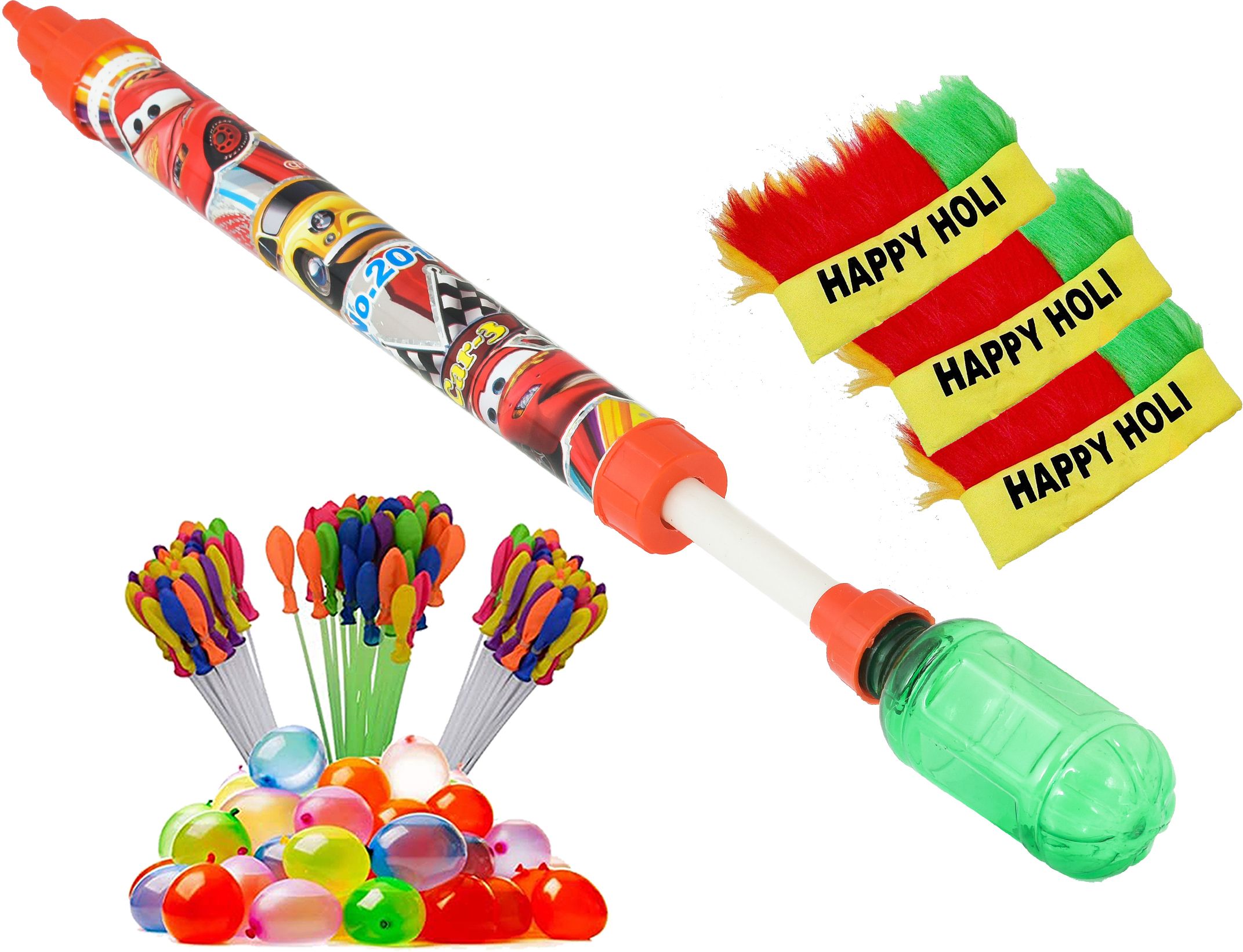 (1 Pichkari + 3 Magic Balloon+ 3 Holi Cap )for Kids Holi & Summer Pool Party Fun Water Gun-image-20