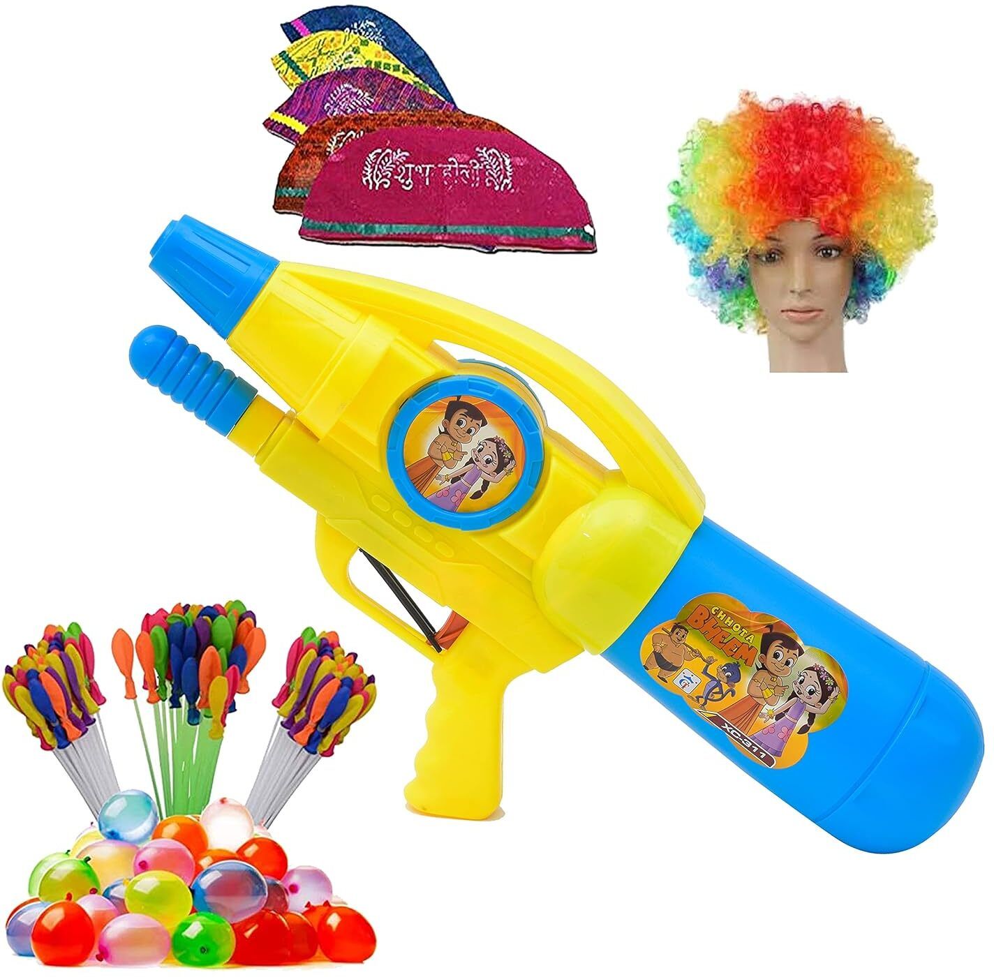(1 Pichkari +3 Magic Balloon +10 Holi Cap+ 1 Malinga Wig)for Holi & Pool Party Water Gun-image-29