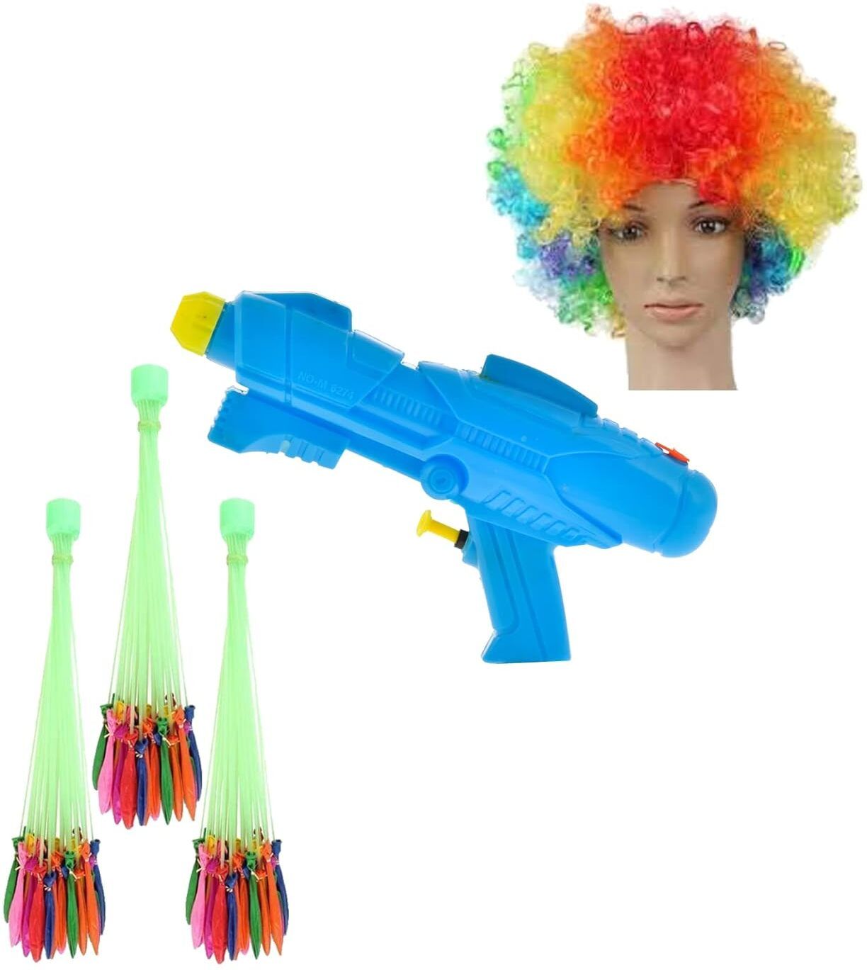 1 Water Gun Holi Pichkari+ 3 Magic Balloon+ 1 Malinga Wig Combo Pack for Holi Water Gun-image-35