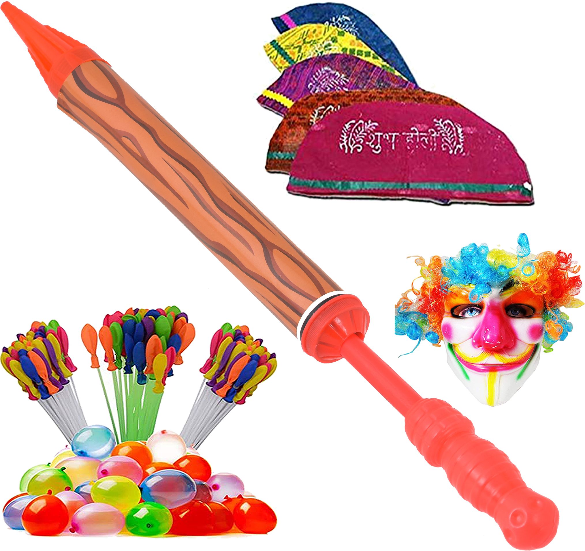 (1 Pichkari+ 3 Magic Balloon+ 10 Holi Cap+ 1 Joker Mask)For Kids Holi Party Fun Water Gun-image-39