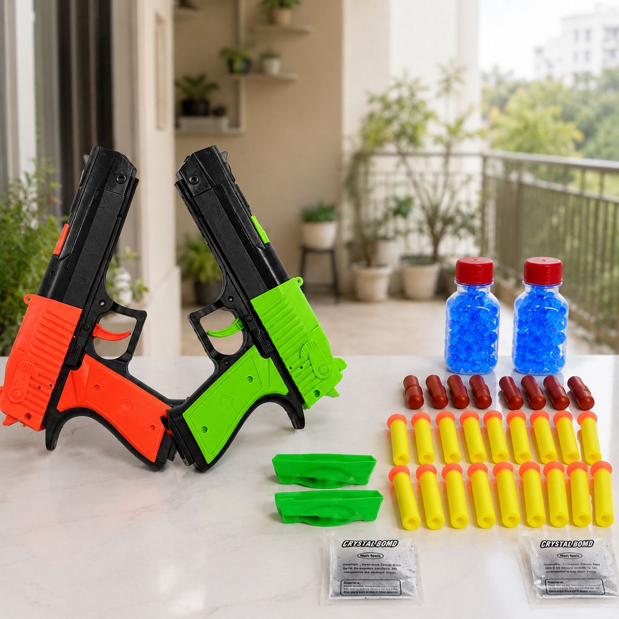 5088 Safe Toy Dart Blaster Set Green & Orange with Dual Bullet Types (Pack of 2) Guns & Darts-image-21