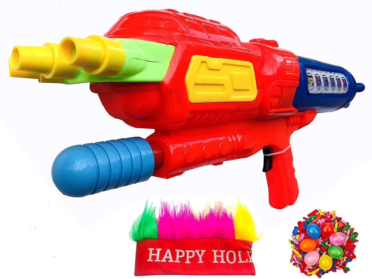 Holi Cap and 3 Nozzle Big Long Water Pistol Holi Pichkari |Toy Gun |50 Balloons Water Gun-image-47