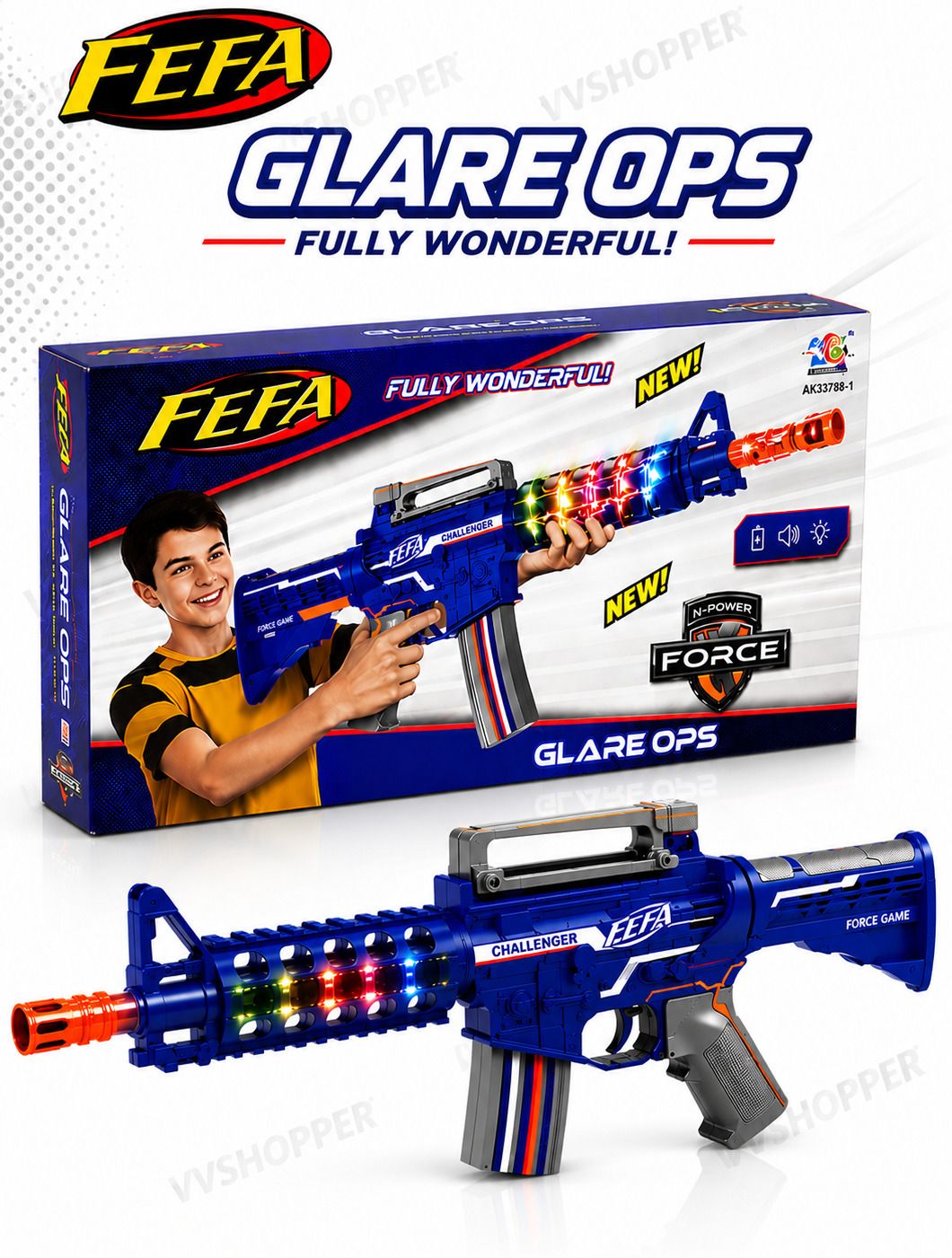 FEFA Glare Ops Musical Battery Operated LED Light Toy Gun Kids with Sound Effect Guns & Darts-image-37