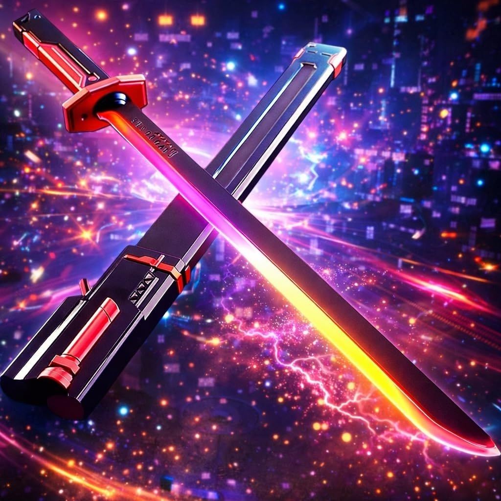 Katana , Sword with Smoke & Spark Effects, 7-Color Light Blade with Sound FX, Guns & Darts-image-11