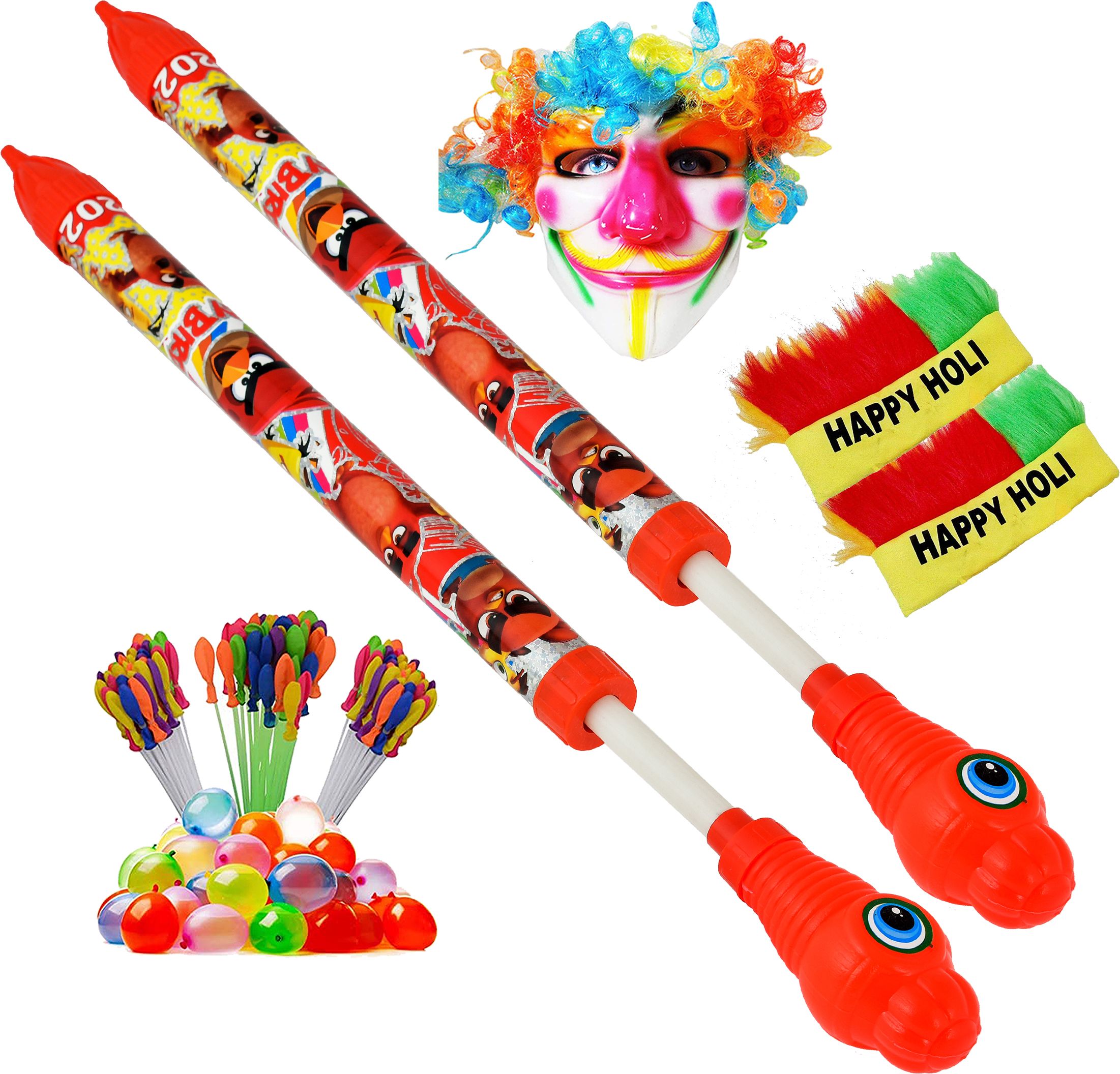 (2 Pichkari + 3 Magic Balloon+ 2 Holi Cap+ 1 Joker Mask)for Kids Holi Party Fun Water Gun-image-42