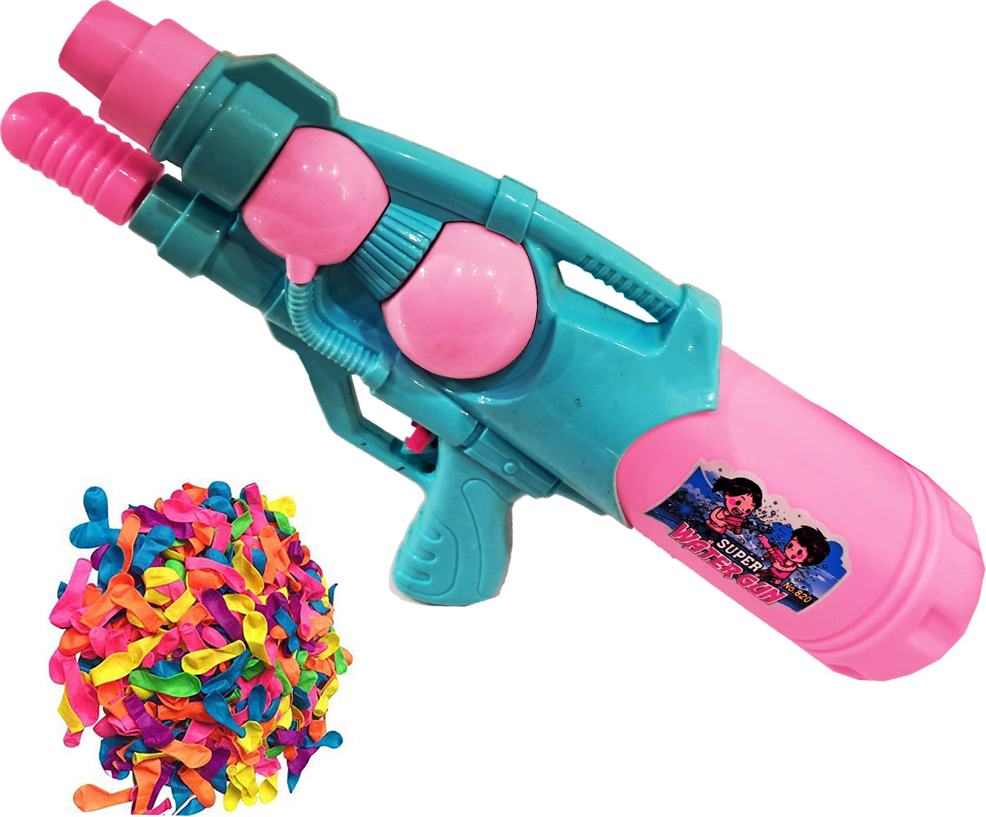 (1 Pichkari + 100 Water Balloon)for Kids Holi & Summer Pool Party Fun Water Gun-image-44