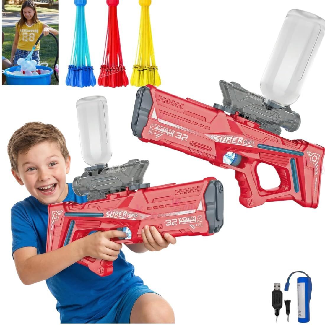 900ml Electric Water Gun with 111 Magic Balloons 26ft Auto Blaster Water Gun-image-21