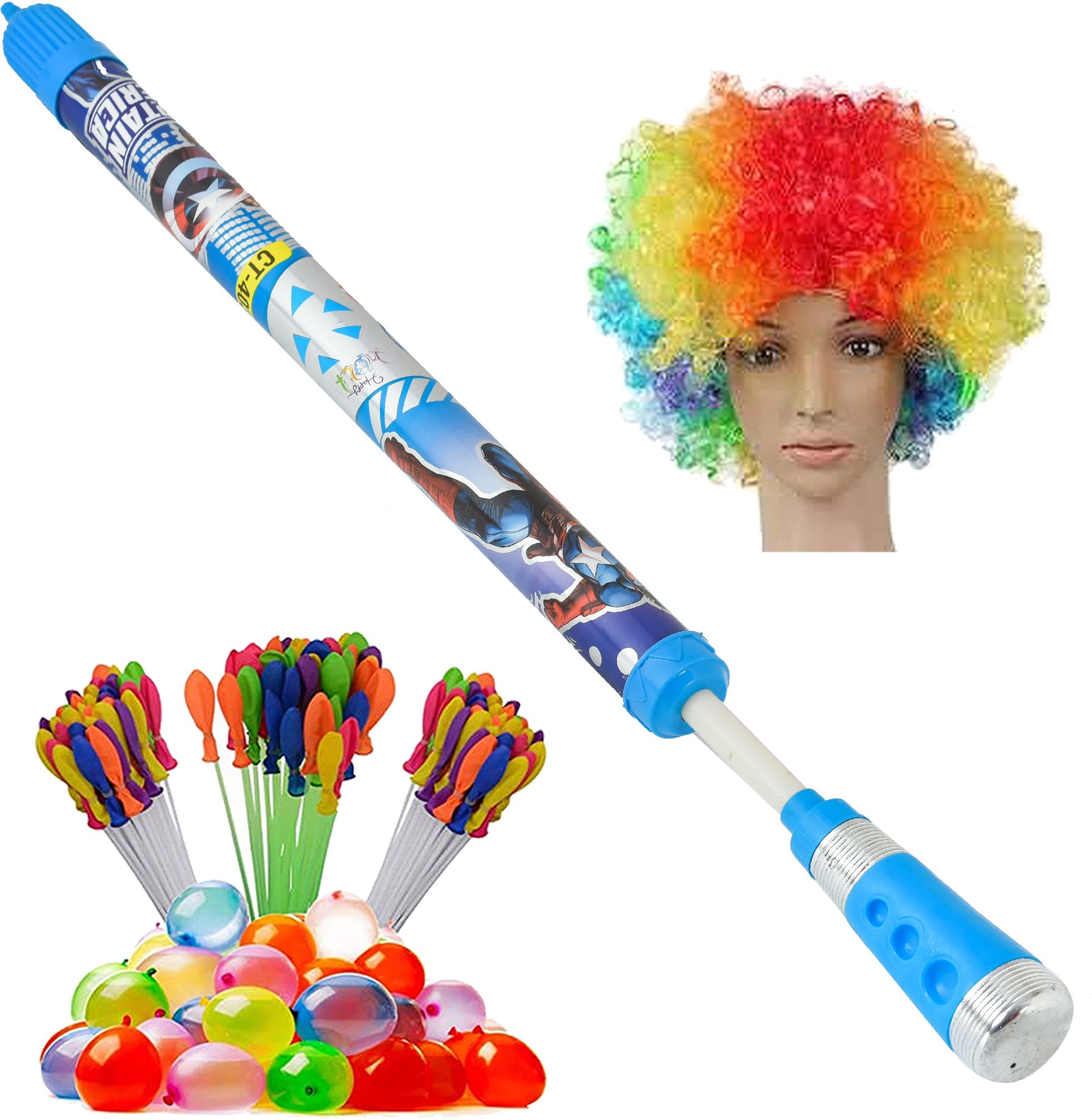 (1 Pichkari + 3 Magic Balloon+ 1 Malinga Wig)for Kids Holi & Summer Party Fun Water Gun-image-22