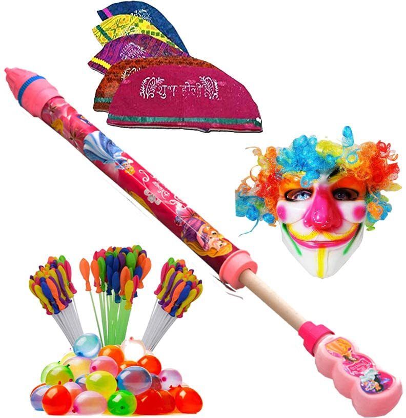 (1 Pichakri+ 10 Holi Cap+ 1 Joker Mask +3 Magic Balloon)For Kids Holi Party Fun Water Gun-image-21