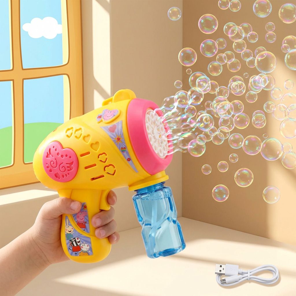 kriiddaank Peppa Pig Rechargable Bubble Blower Gun Machine with Lights Water Gun-picture-23