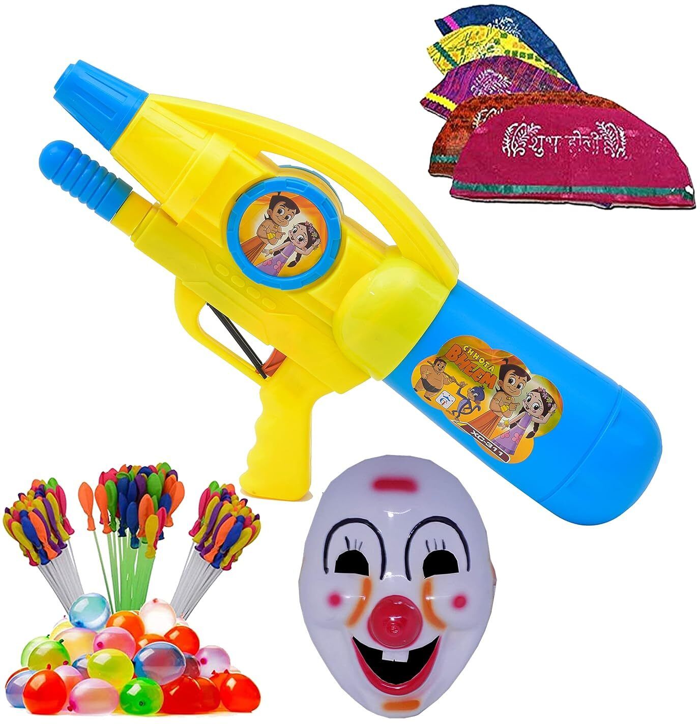 (1Pichkari+3 Magic Balloon+10 Holi Cap+1 Mask)for Kids Holi & Pool Party Water Gun-image-6
