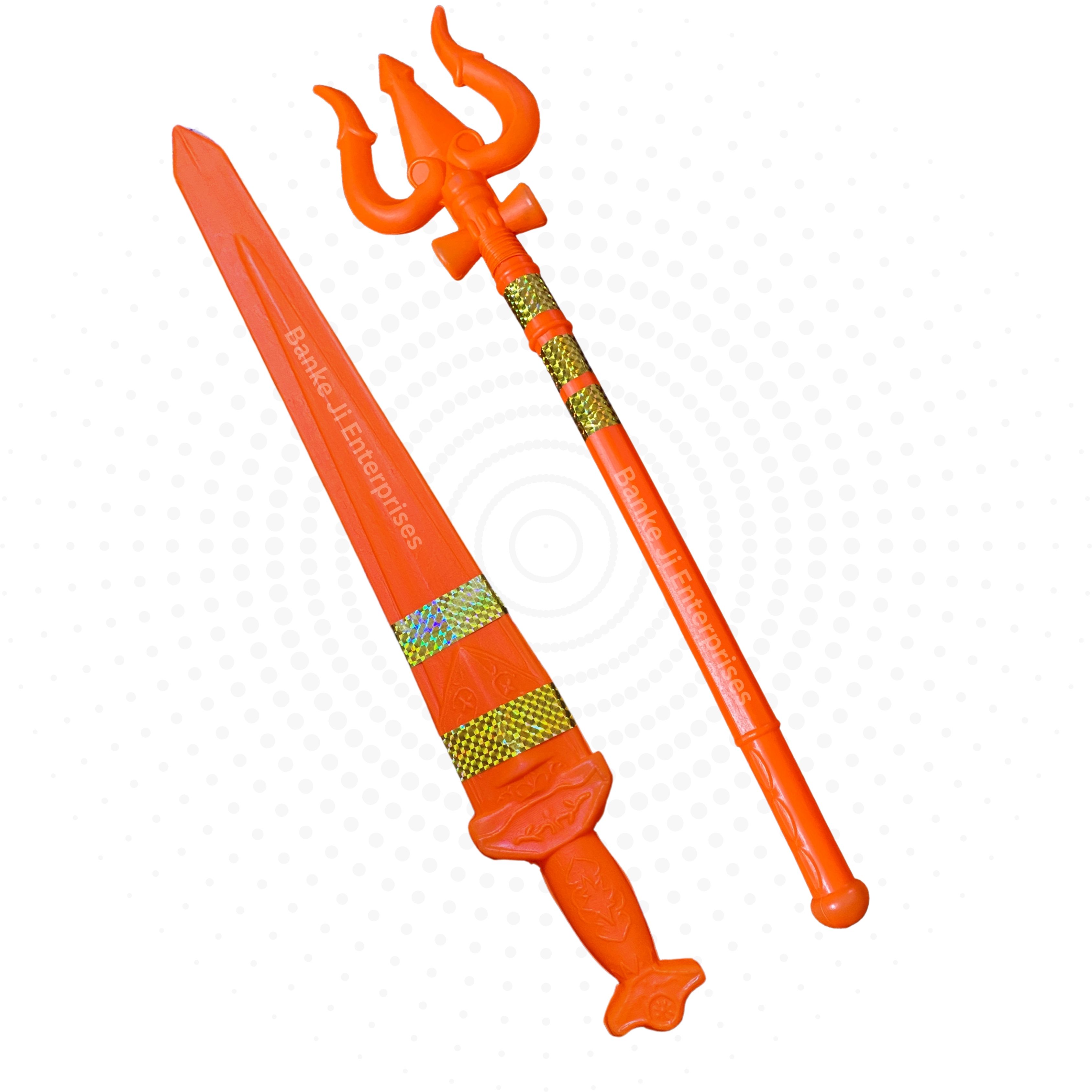 Talwar / Sword, Shiv ji Trishul 2Pcs Battle Toy set for kids hand weapon toys Maces & Swords-image-0