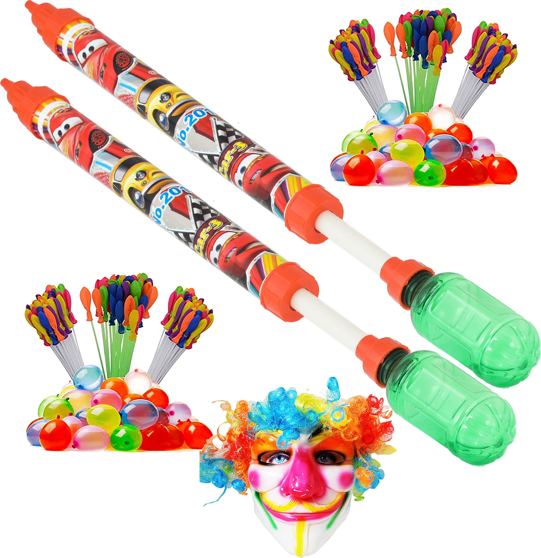 (2 Pichkari + 6 Magic Balloon+ 1 Joker Mask)for Kids Holi Summer Pool Party Fun Water Gun-image-37