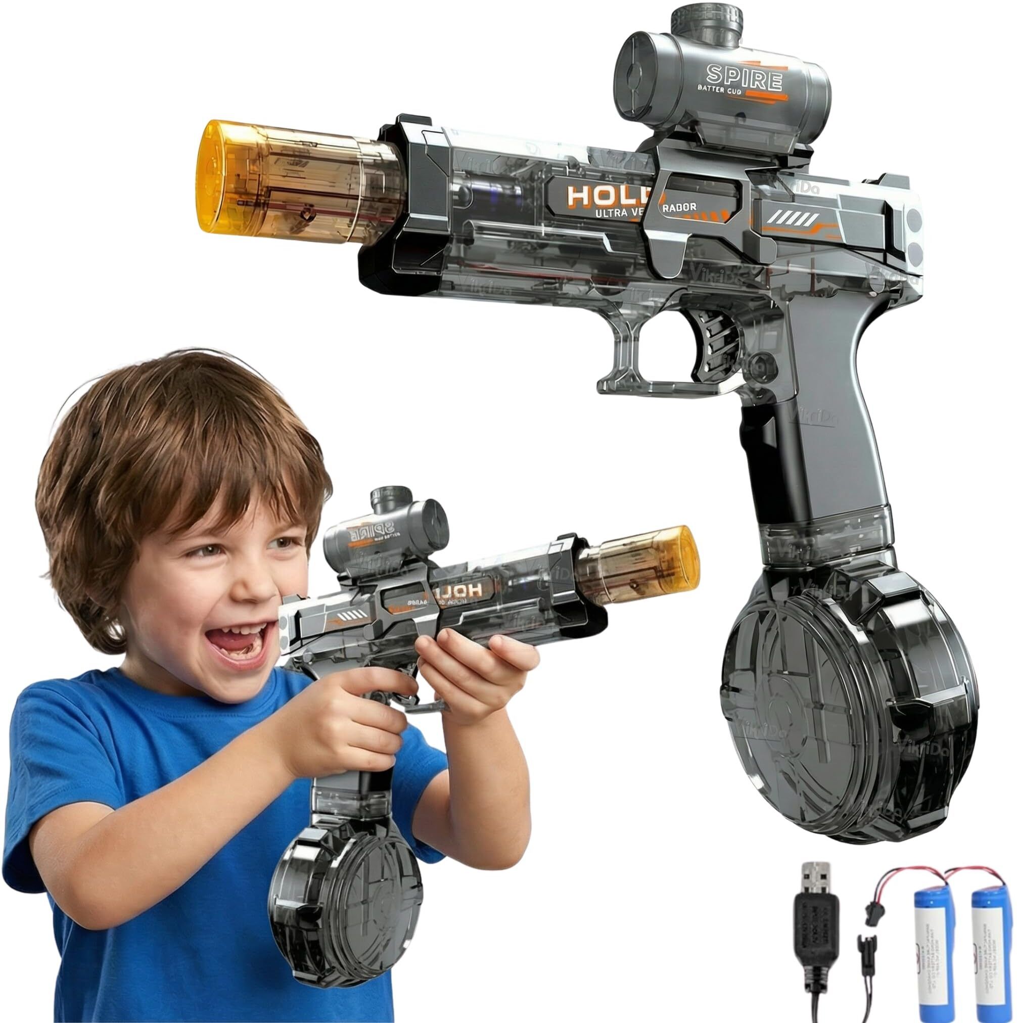 Automatic Electric Water Gun with Light-Up Silencer Kids Summer Water Toy Water Gun