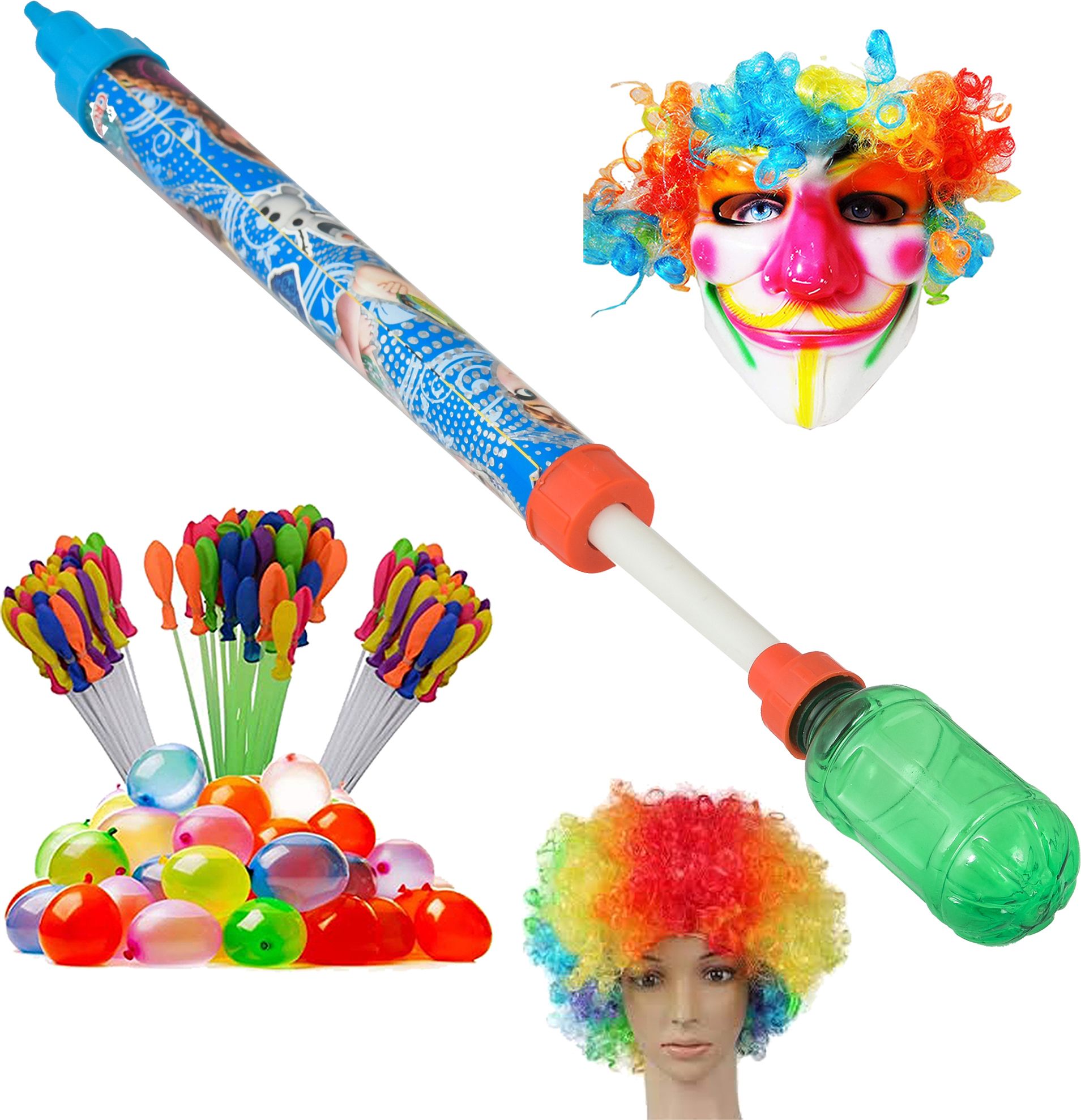 (1 Pichkari+ 3 Magic Balloon+1 Malinga Wig+ 1 Joker Mask)for Kids Holi Party Fun Water Gun-image-17