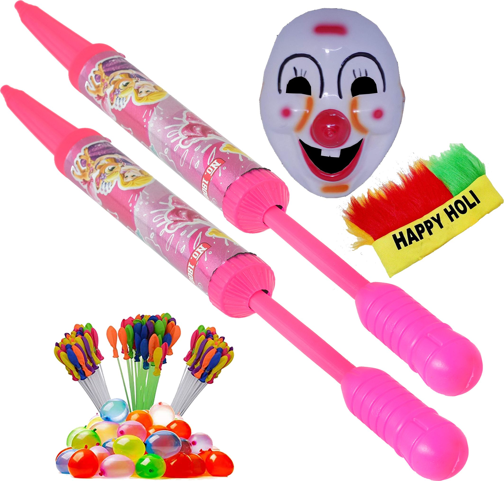 (2 Pichkari+ 3Magic Balloon+1 Holi Cap+1Mask)for Kids Holi Pool Party Fun Water Gun-image-44