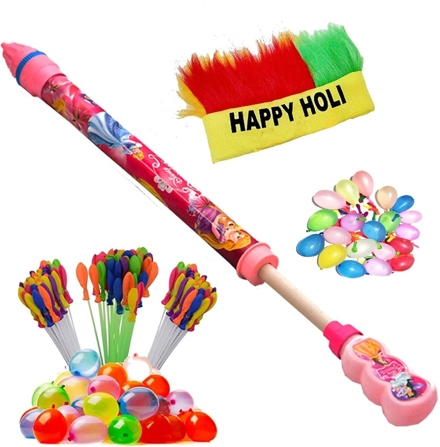 (1 Pichkari +100 Water Balloon +1 Holi Cap +3 Magic Balloon)For Kids Holi Party Water Gun-image-43