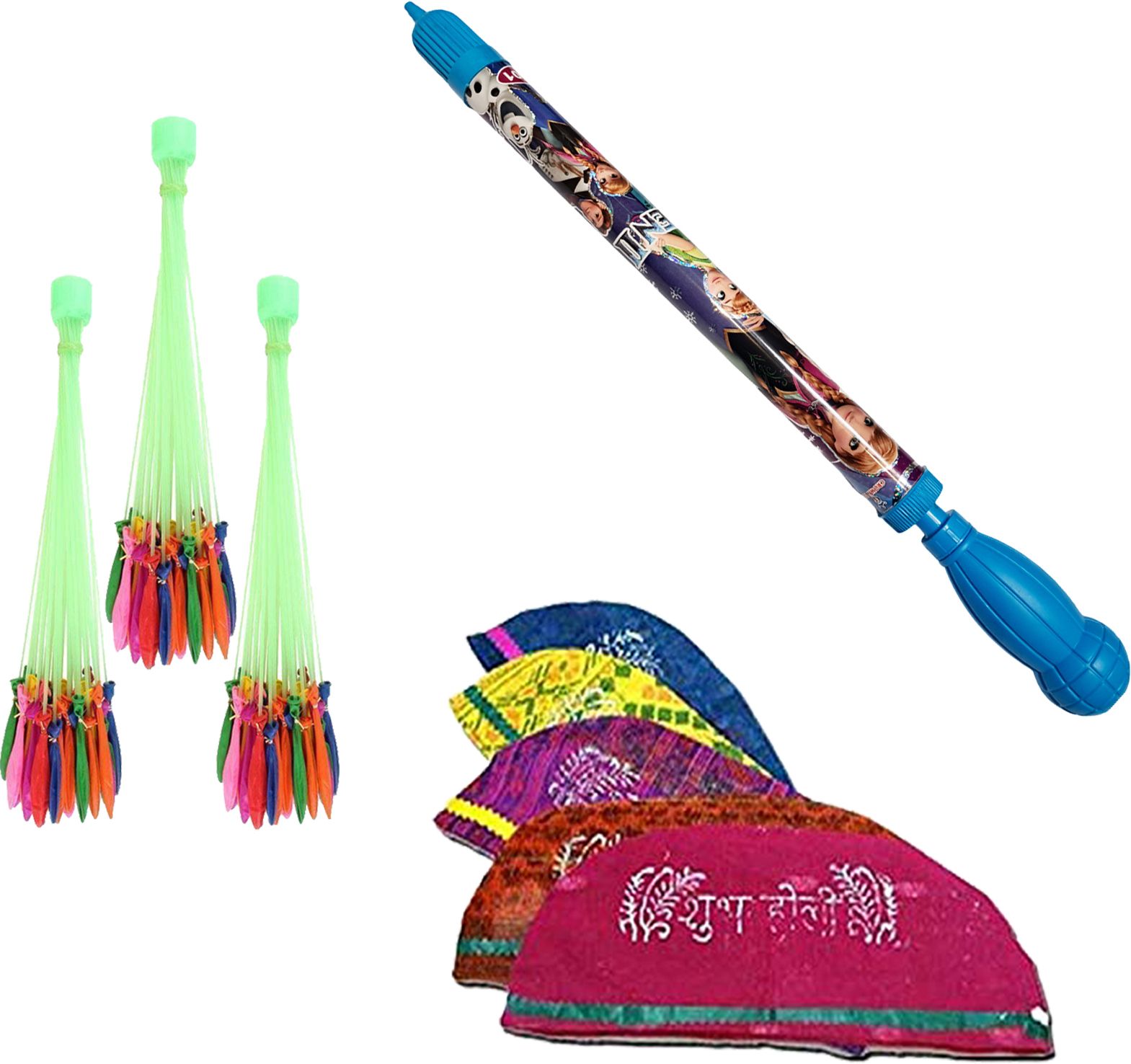 brown leaf Pipe Pichkari+3 Magic Balloons 10 holi Cap For Kids Holi party Water Gun-picture-37