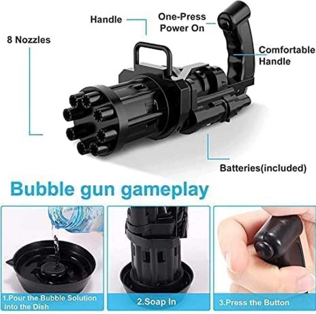 Latest Cool Bubble Gun Gatling Electric 8 Hole Best Gift For Boys and Girls Water Gun