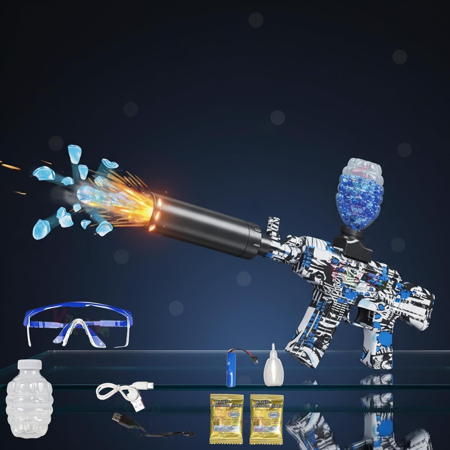 Electric Small Balls Blaster Gun with Light Color Change Sensor Suppressor Water Gun-image-27