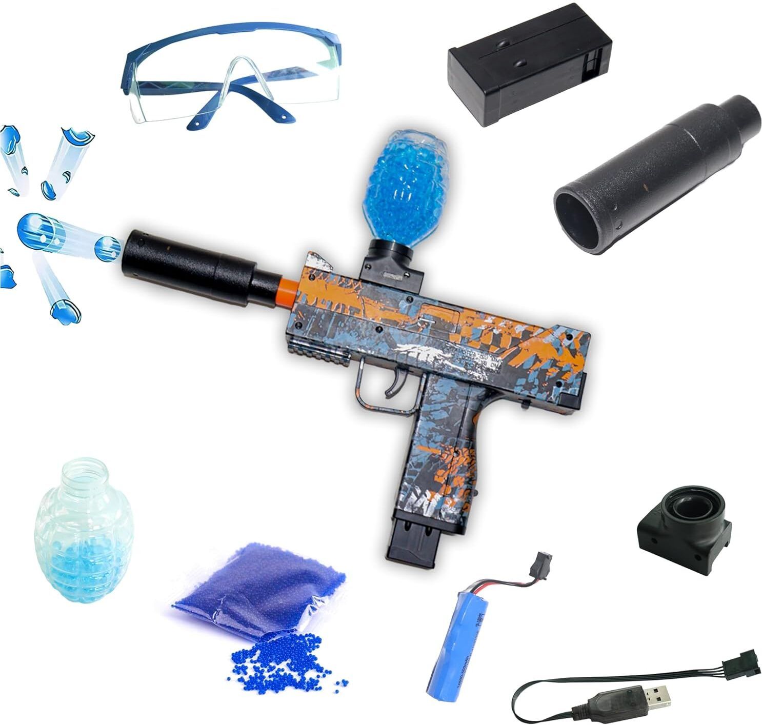 Automatic Gel Blaster Uzi Gun with 2500 Balls for Outdoor Shooting Water Gun-image-10