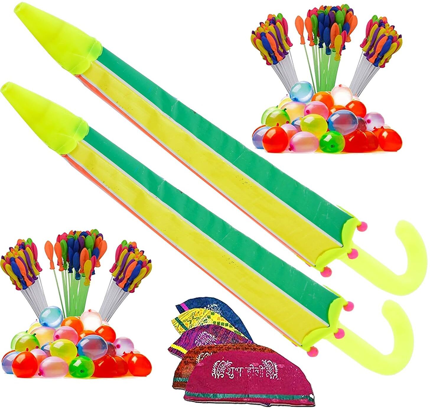 (2 Umbrella Pichkari +6 Magic Balloon +10 Holi Cap)For Kids Holi Party Fun Water Gun-image-48
