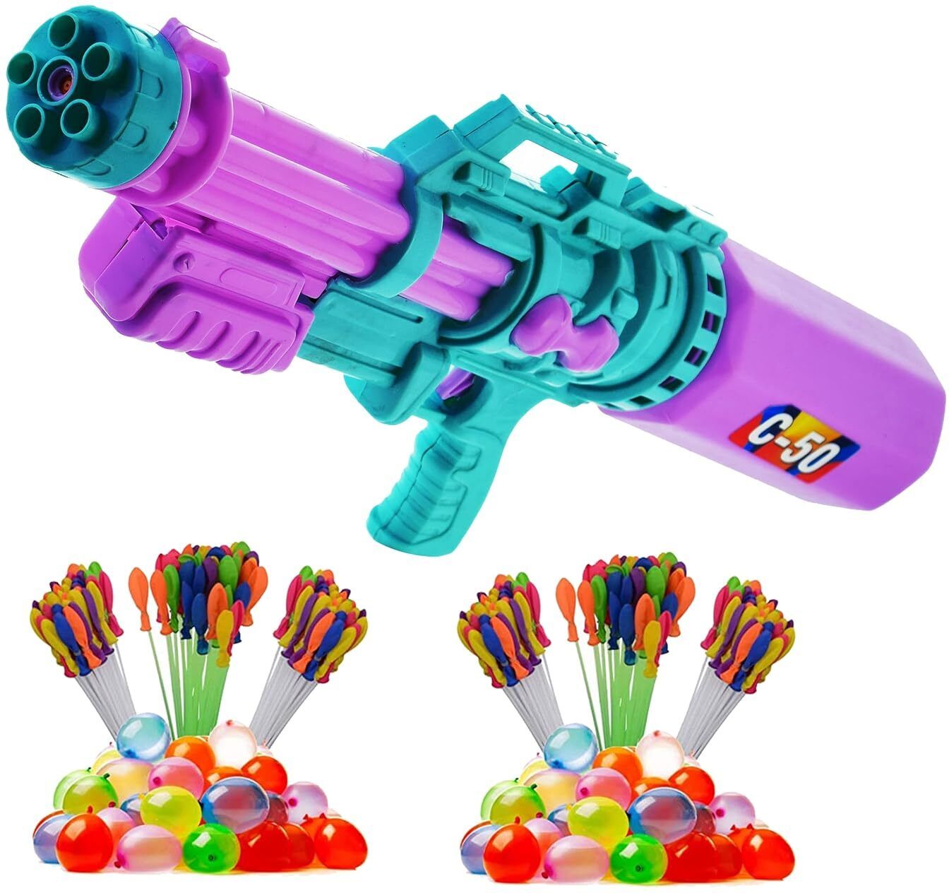 (1 Pichkari + 6 Magic Balloon)for Kids Holi & Summer Pool Party Fun Water Gun-image-45