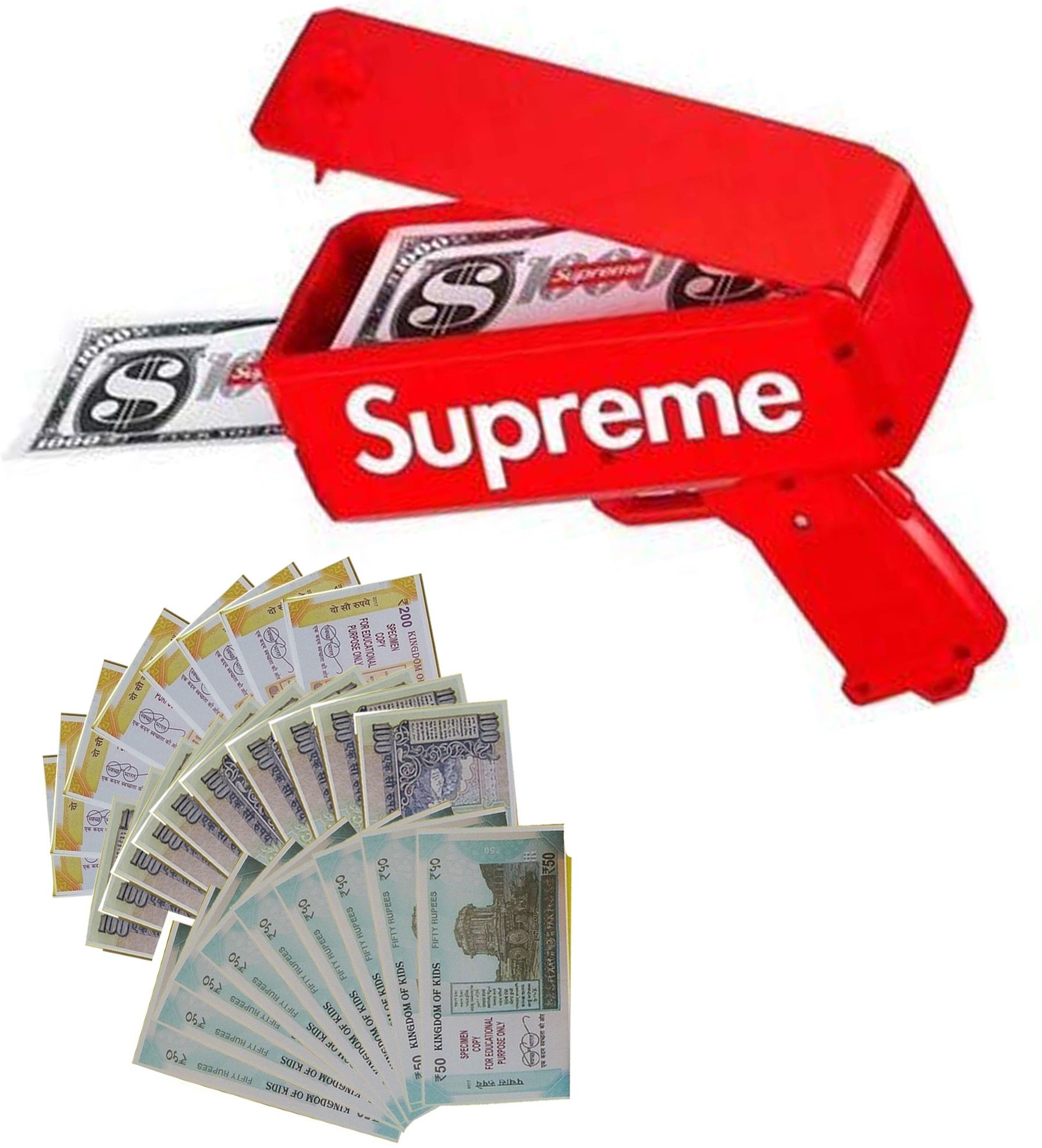 Amaing money gun Super toy with 300 notes 50, 100, 200 for Wedding, Parties Money Gun-image-8