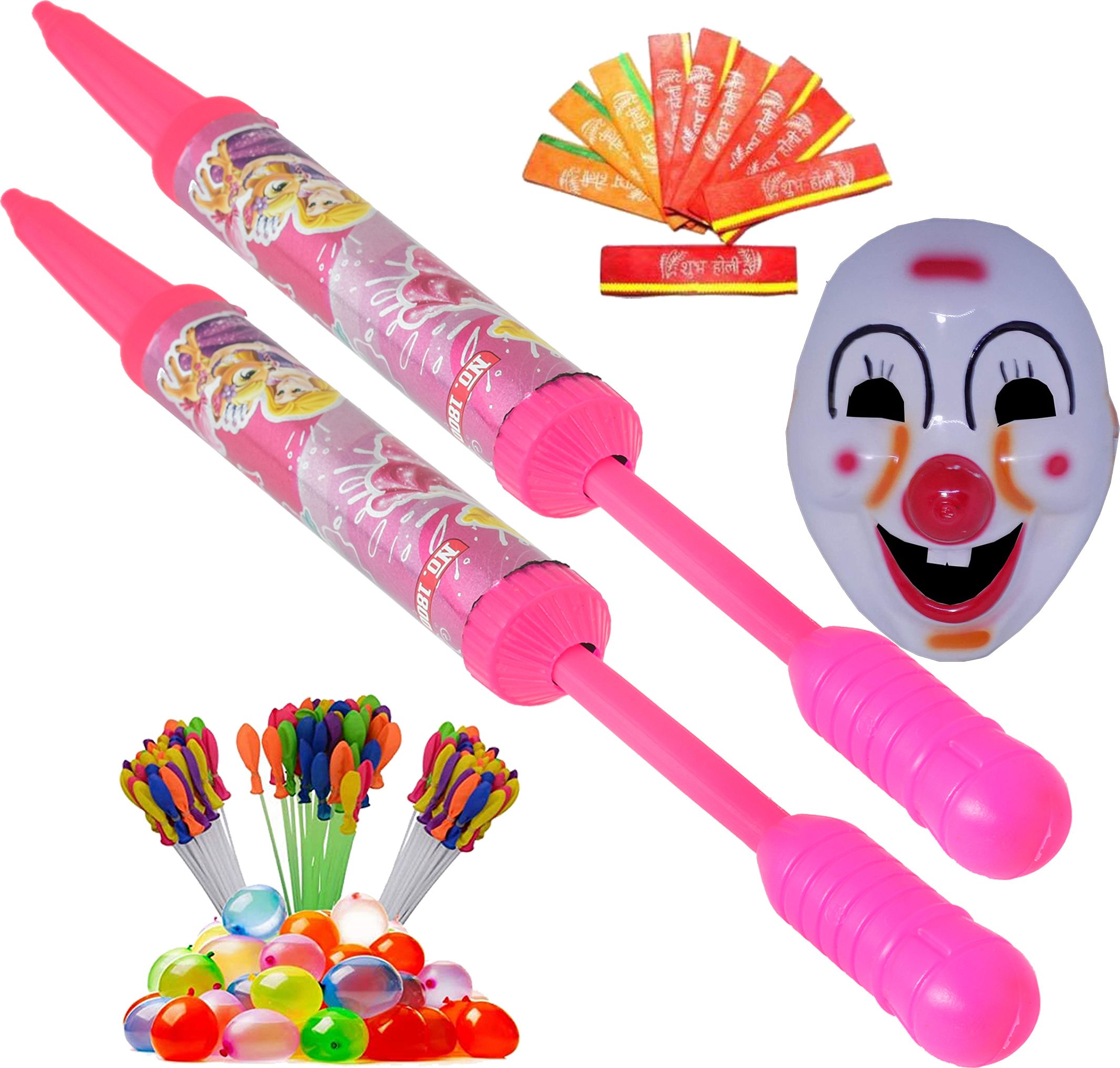 (2 Pichkari+3 Magic Balloon+ 10Holi Cap+1 Mask)for Kids Holi & Pool Party Fun Water Gun-image-35