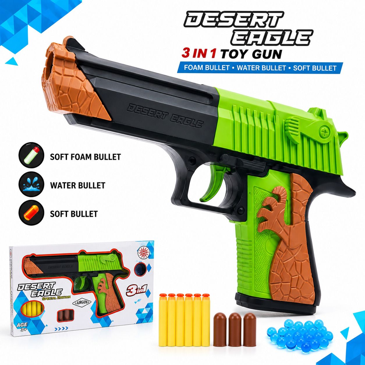 diamond spring Desert Eagle Toy Gun for Kids | Dual Mode Soft Foam & Water Bullet Blaster Guns & Darts-picture-31
