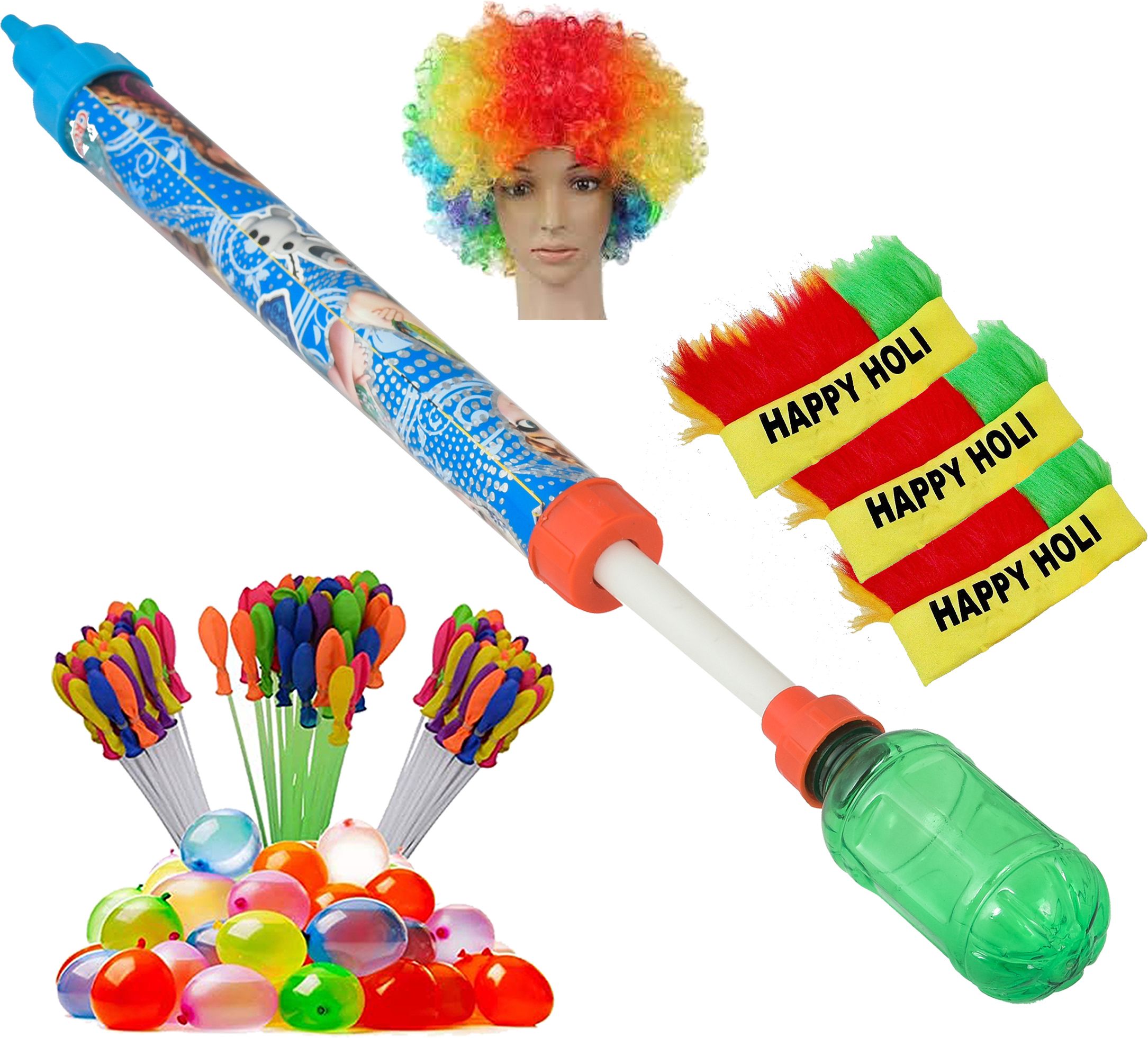 (1 Pichkari + 3 Magic Balloon+3 Holi Cap+1 Holi Wig)for Kids Holi Party Fun Water Gun-image-32