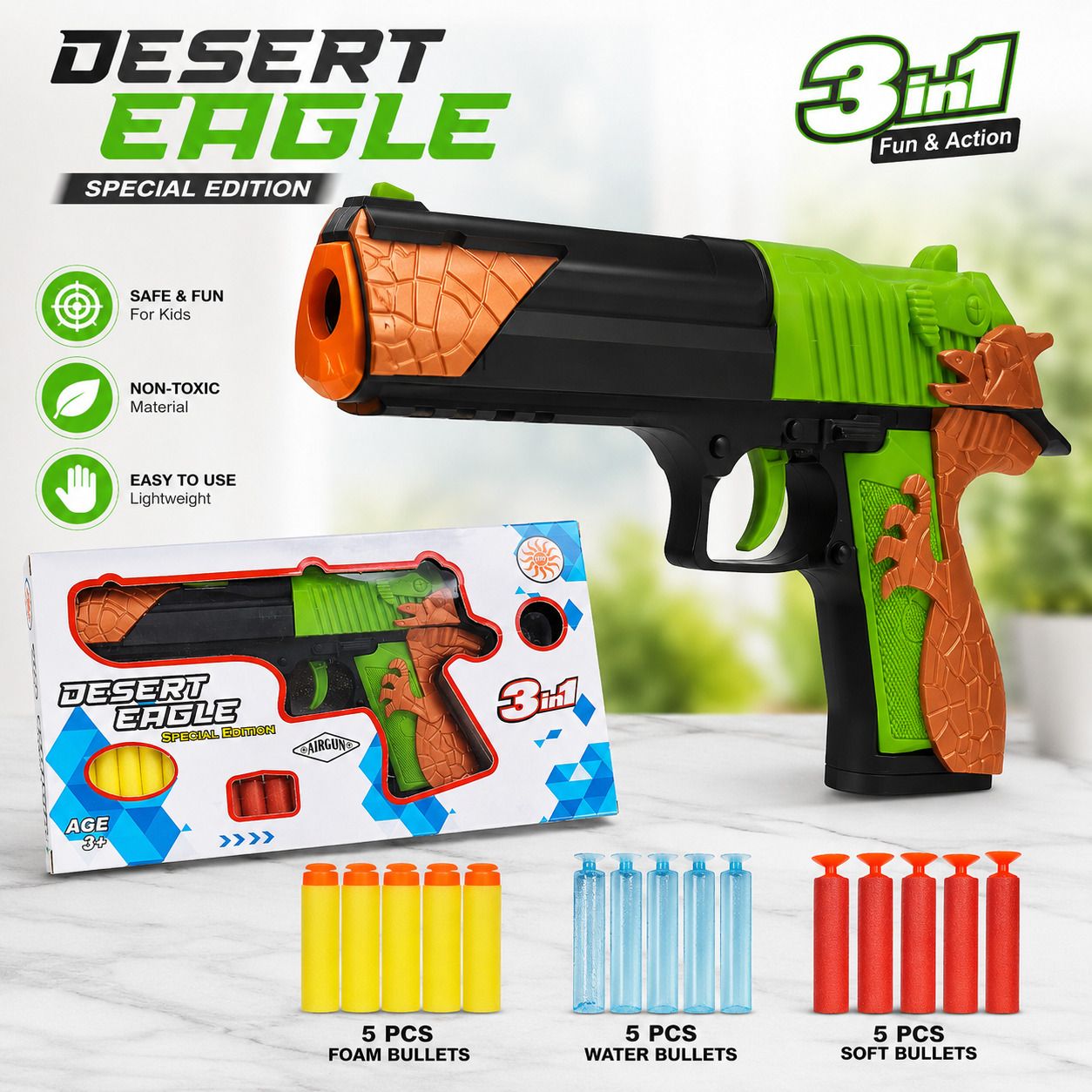 diamond spring Desert Eagle Kids Toy Gun with Soft Foam Bullets & Water Gel Beads | Lightweight Guns & Darts-picture-10
