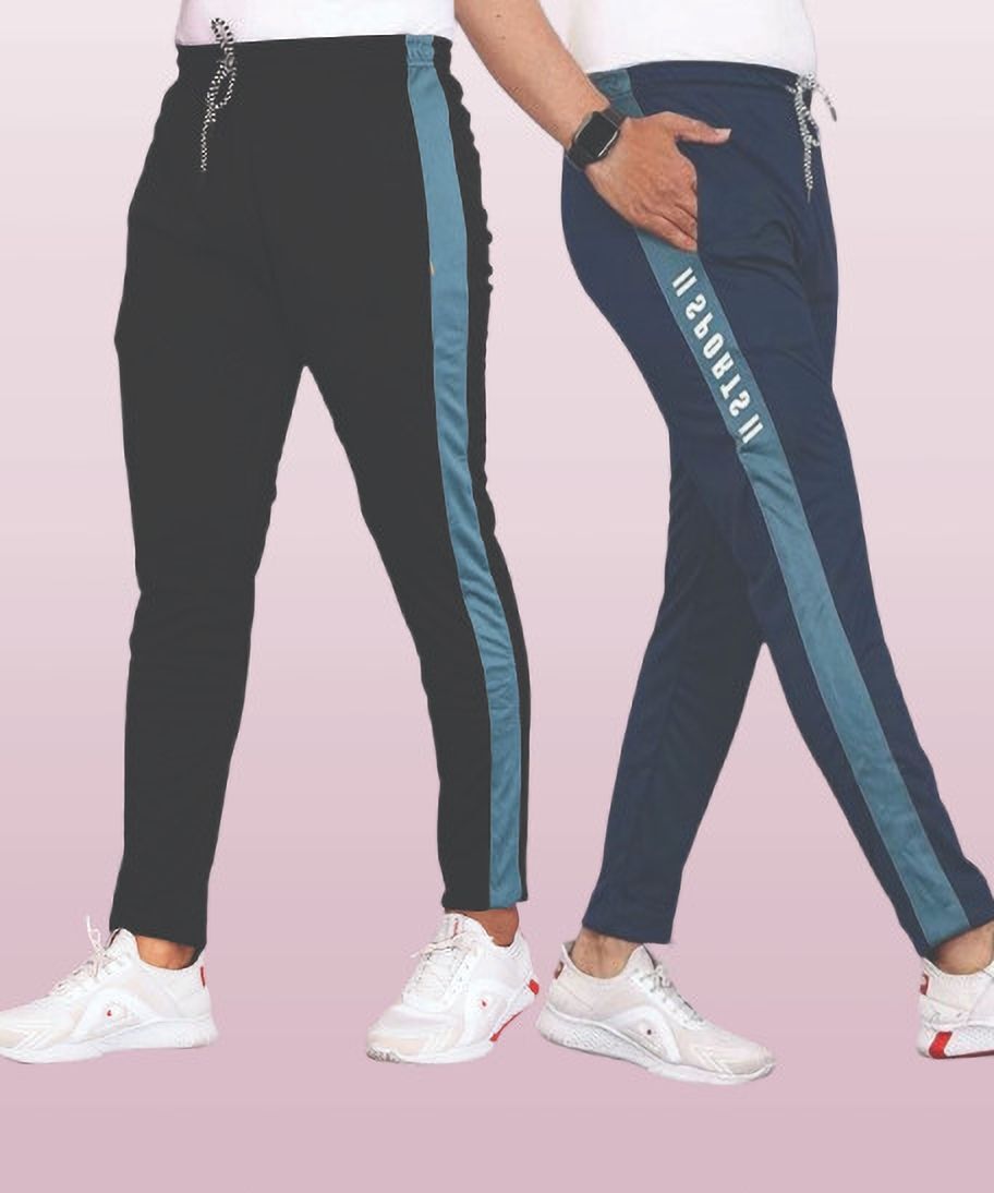 covetvolo trends Pack of 2 Men Striped Blue, Black Track Pants-picture-22