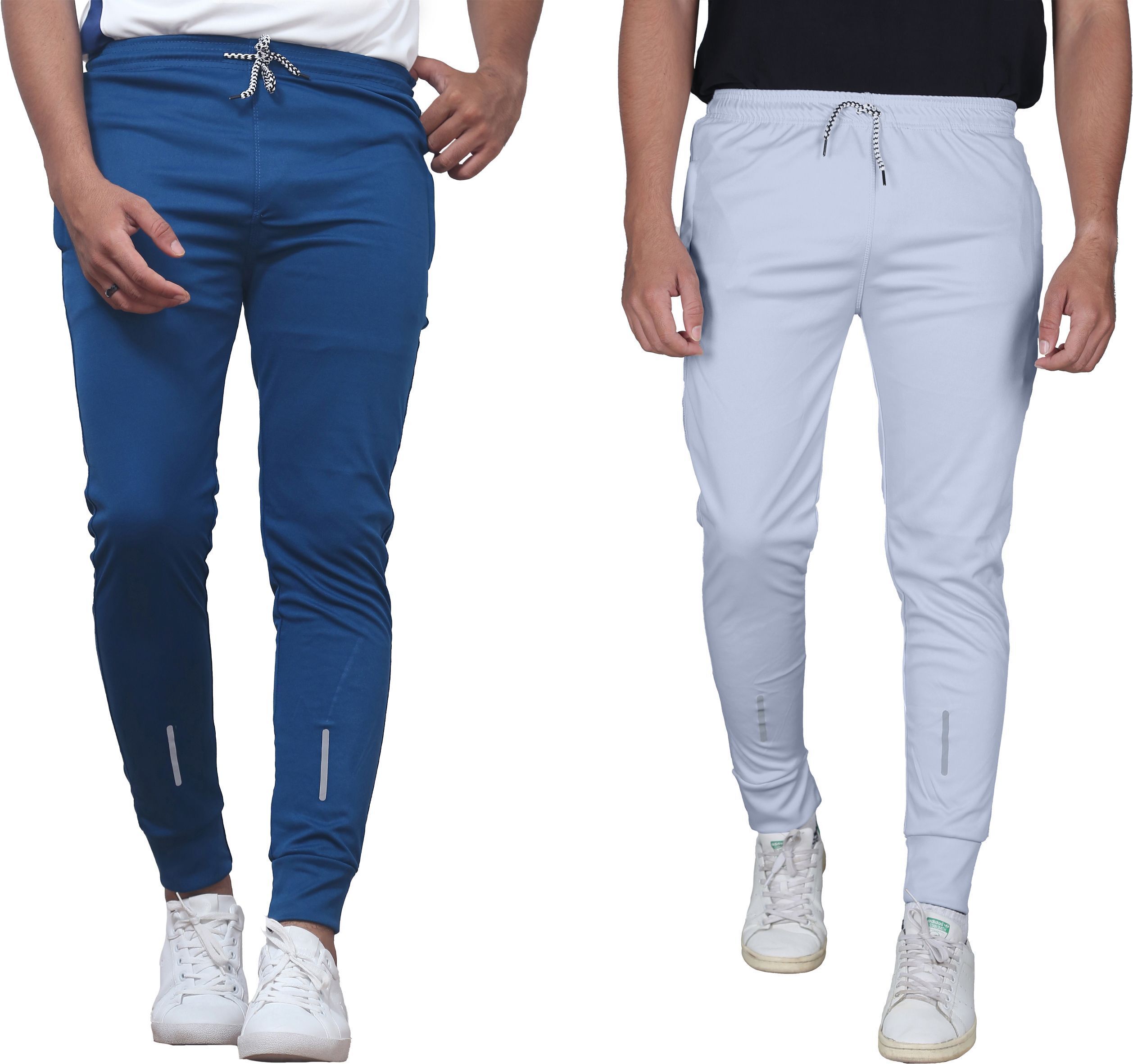 Men Striped Light Blue, Grey Track Pants-image-1