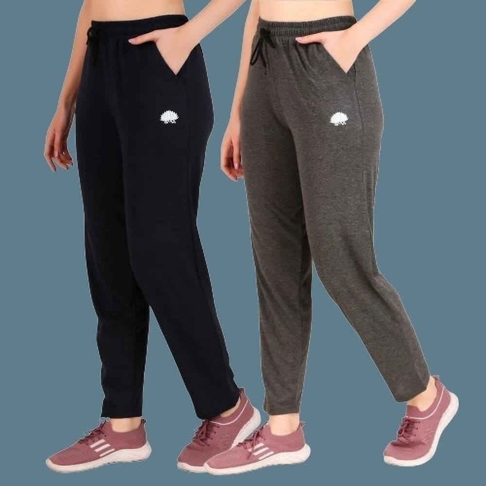 Pack of 2 Women Solid Dark Blue, Grey Track Pants-image-21