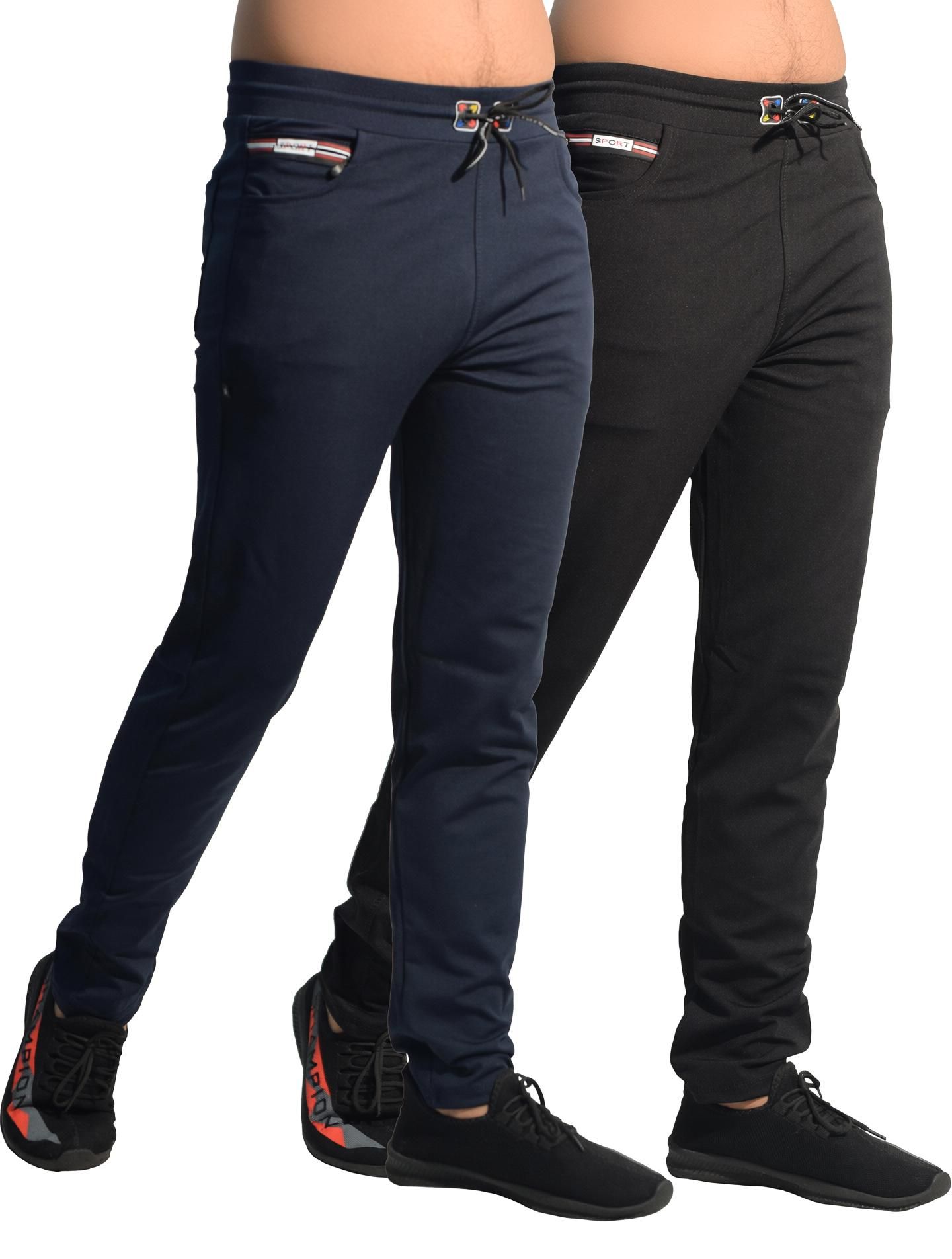 khozi Pack of 2 Men Solid Black, Blue Track Pants-picture-13