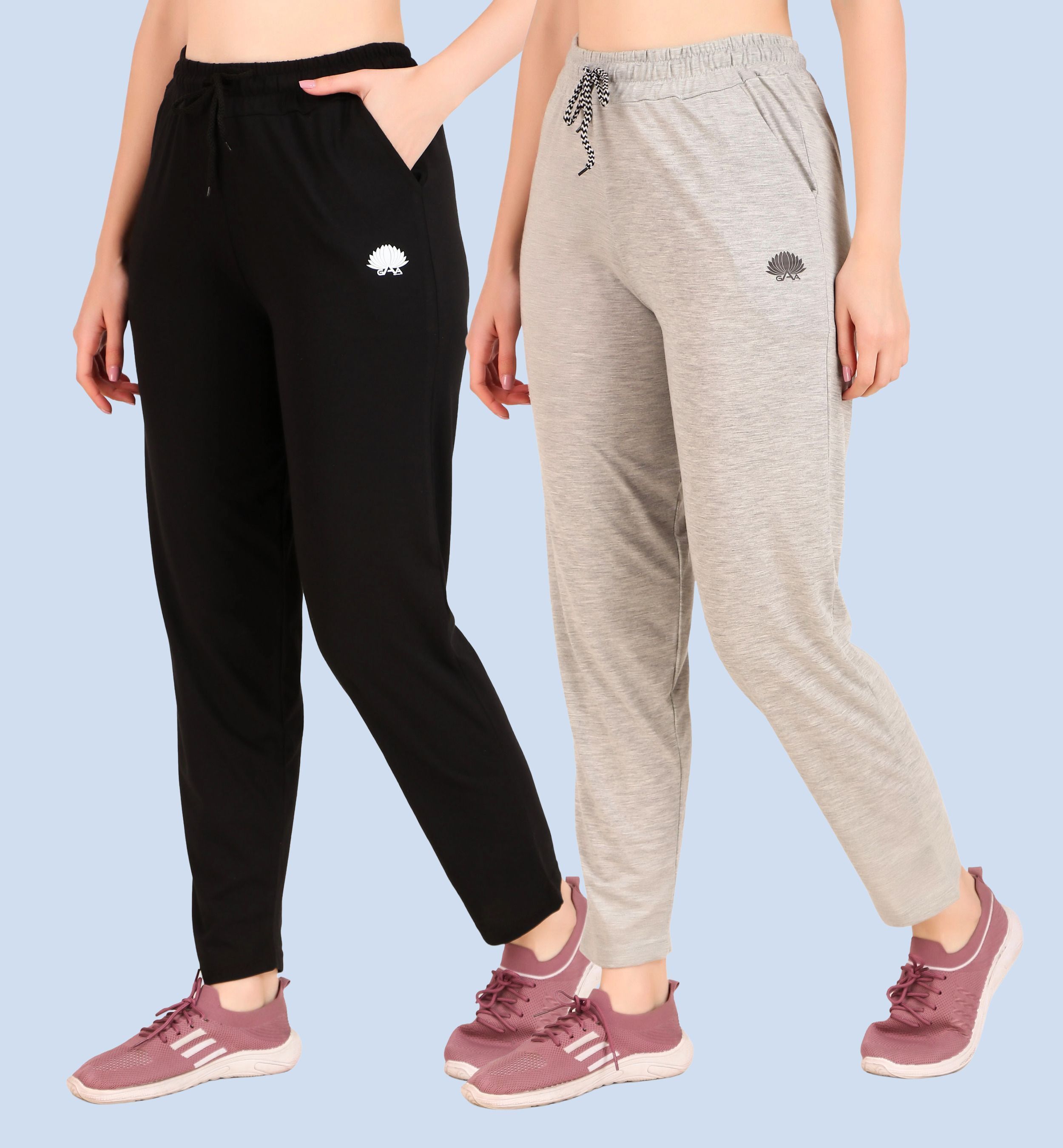 gaa Pack of 2 Women Solid Black, Beige Track Pants-picture-9