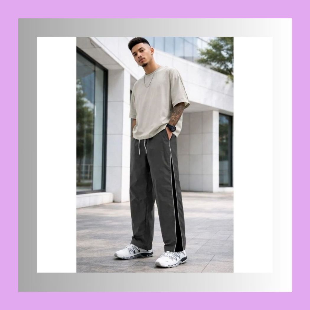 Men Striped Grey Track Pants-image-42