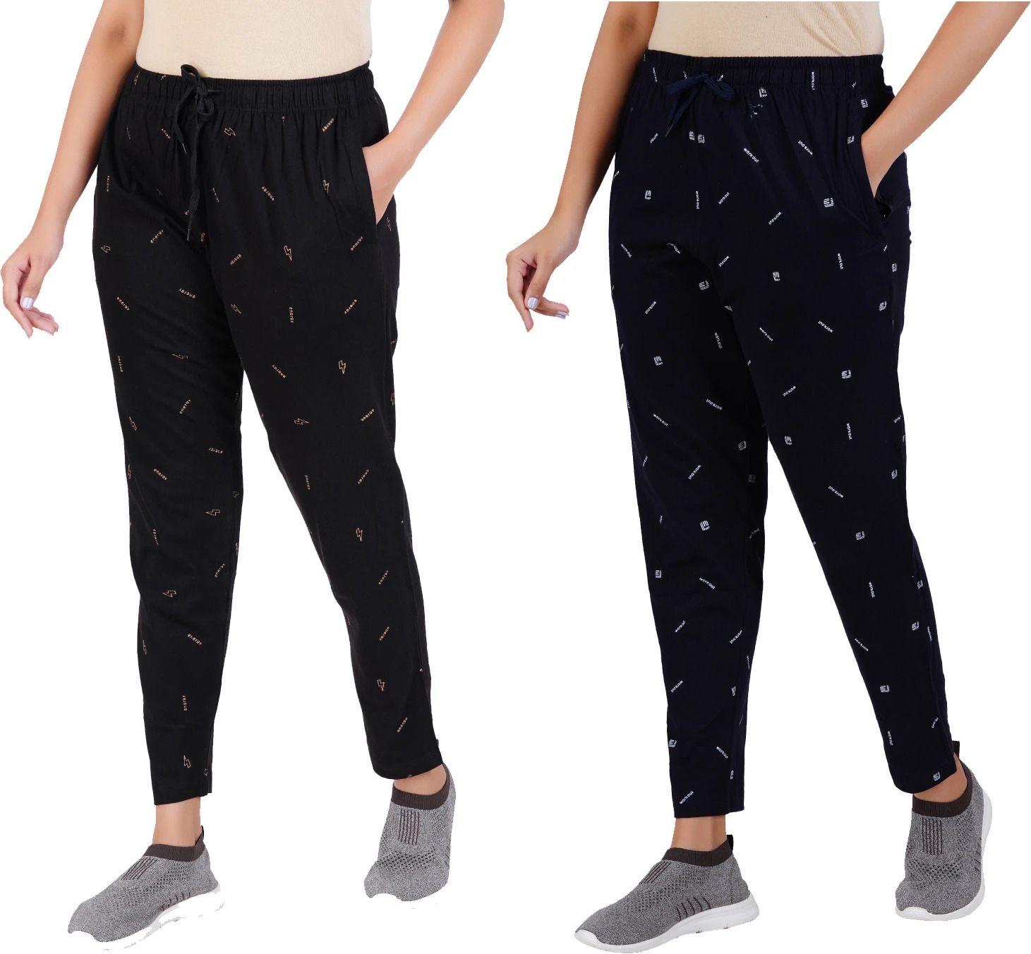 feel track Pack of 2 Women Printed Black, Dark Blue Track Pants-picture-33